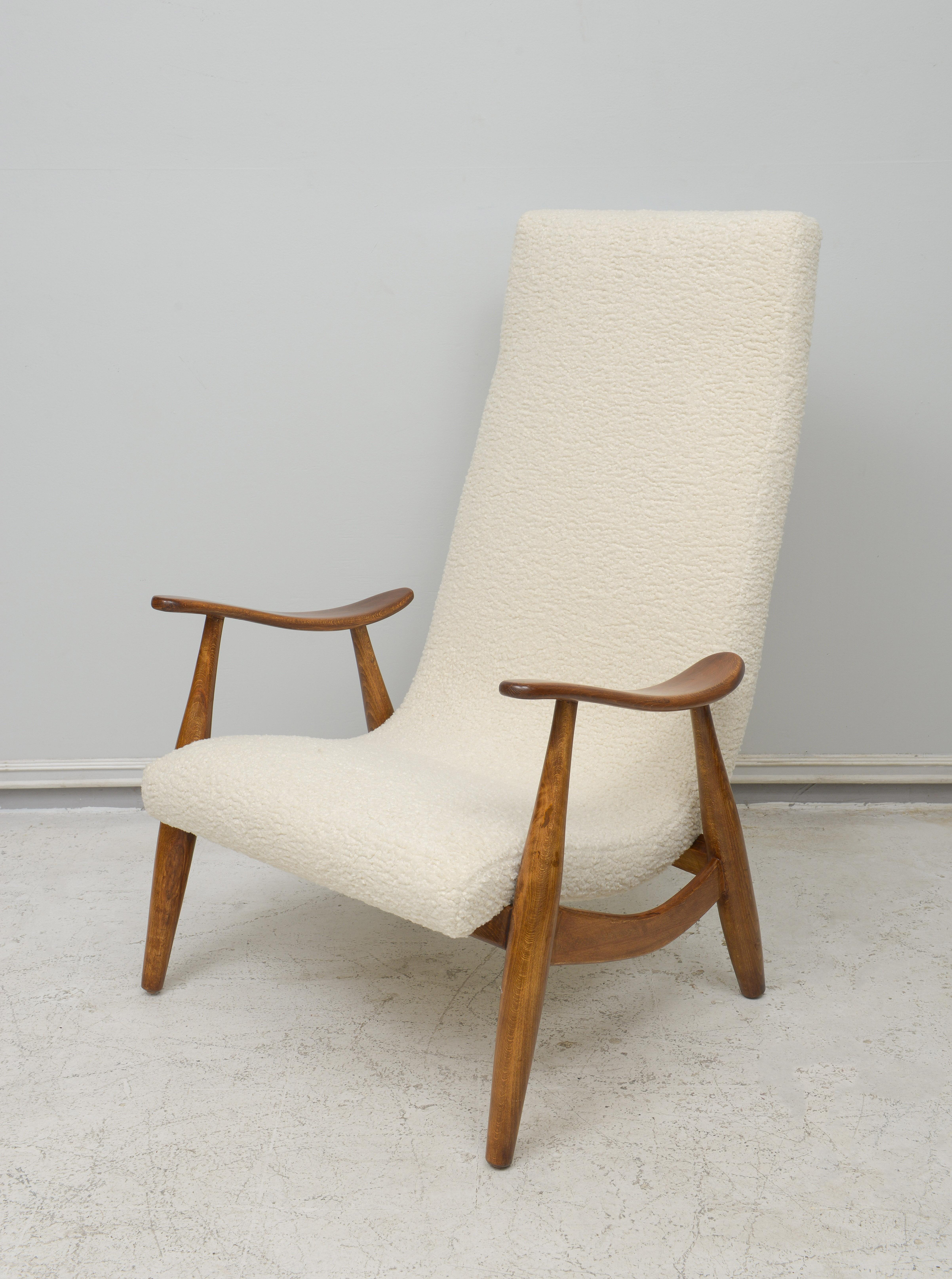 Pair of Scandinavian Mid-Century Lounge Chairs upholstered in Boucle Fabric