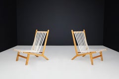 Pair of Scandinavian Mid-Century Lounge Chairs in Beech with New Canvas Straps