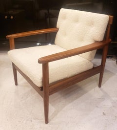 Pair of Scandinavian Mid-Century Lounge Chairs Upholstered in Boucle Fabric