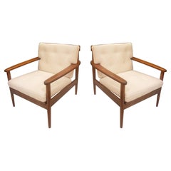 Pair of Scandinavian Mid-Century Lounge Chairs Upholstered in Boucle Fabric
