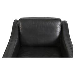 Pair of Scandinavian Mid Century modern All Black Leather Low Lounge chairs
