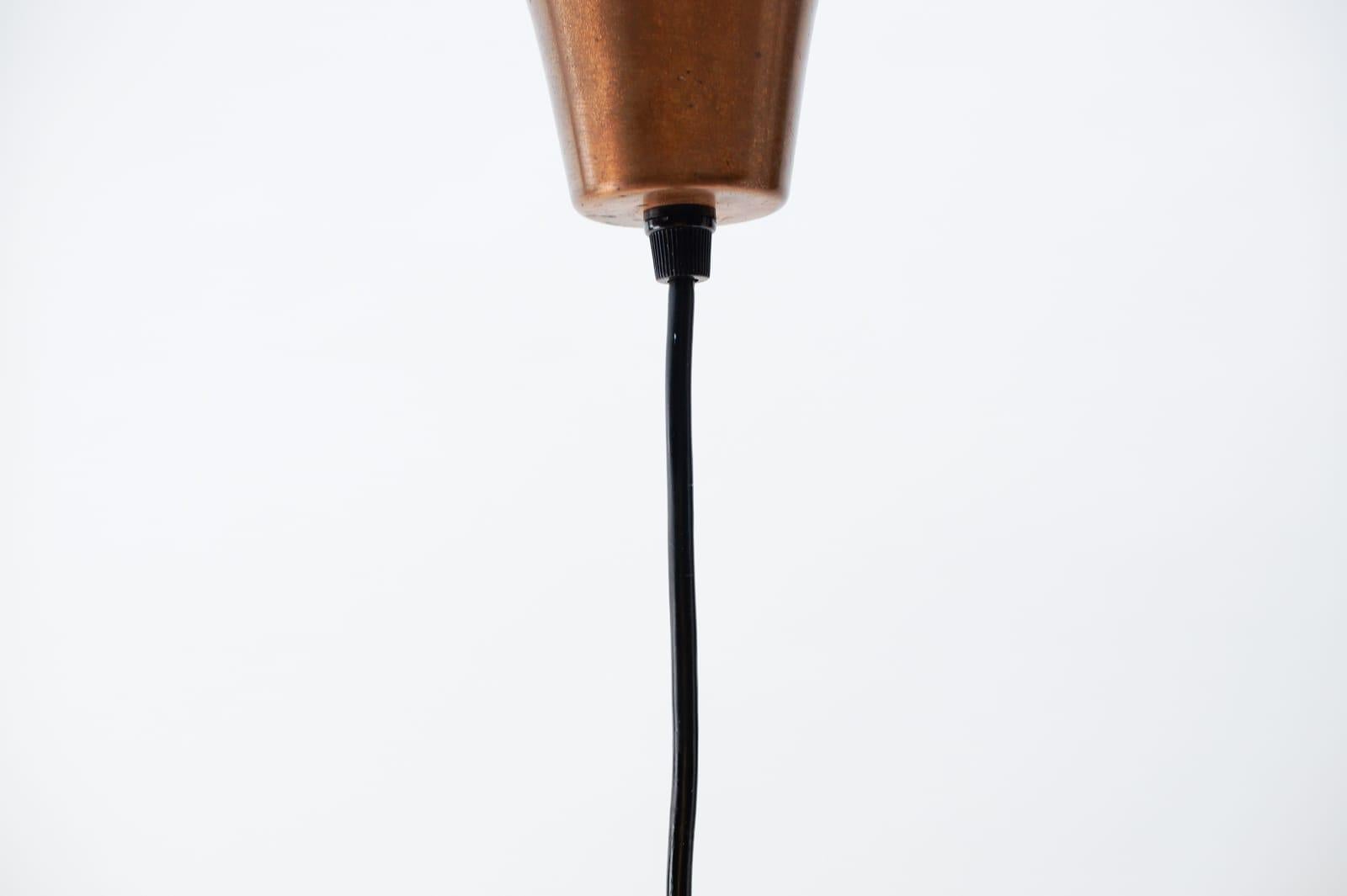 Pair of Scandinavian Mid-Century Modern Ceiling Lamps in Teak Wood and Copper For Sale 7