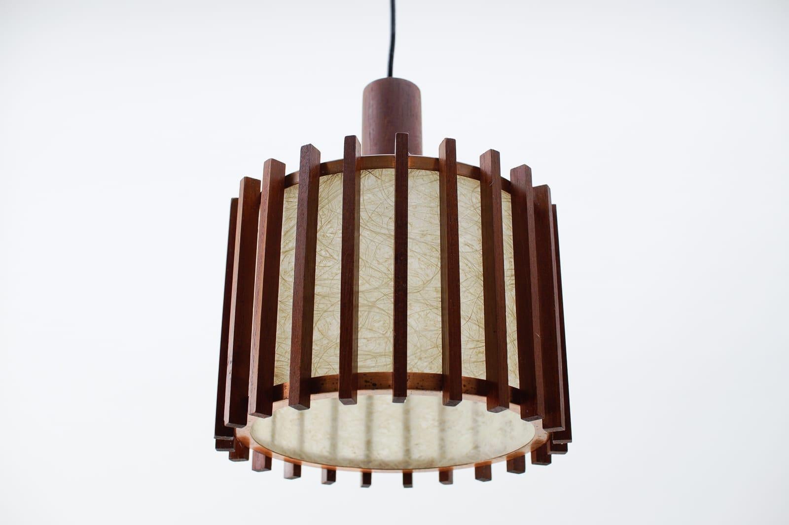 Pair of Scandinavian Mid-Century Modern Ceiling Lamps in Teak Wood and Copper In Good Condition For Sale In Nürnberg, Bayern