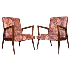 Pareja de sillones Club escandinavos de madera de teca de colores de mediados de siglo moderno