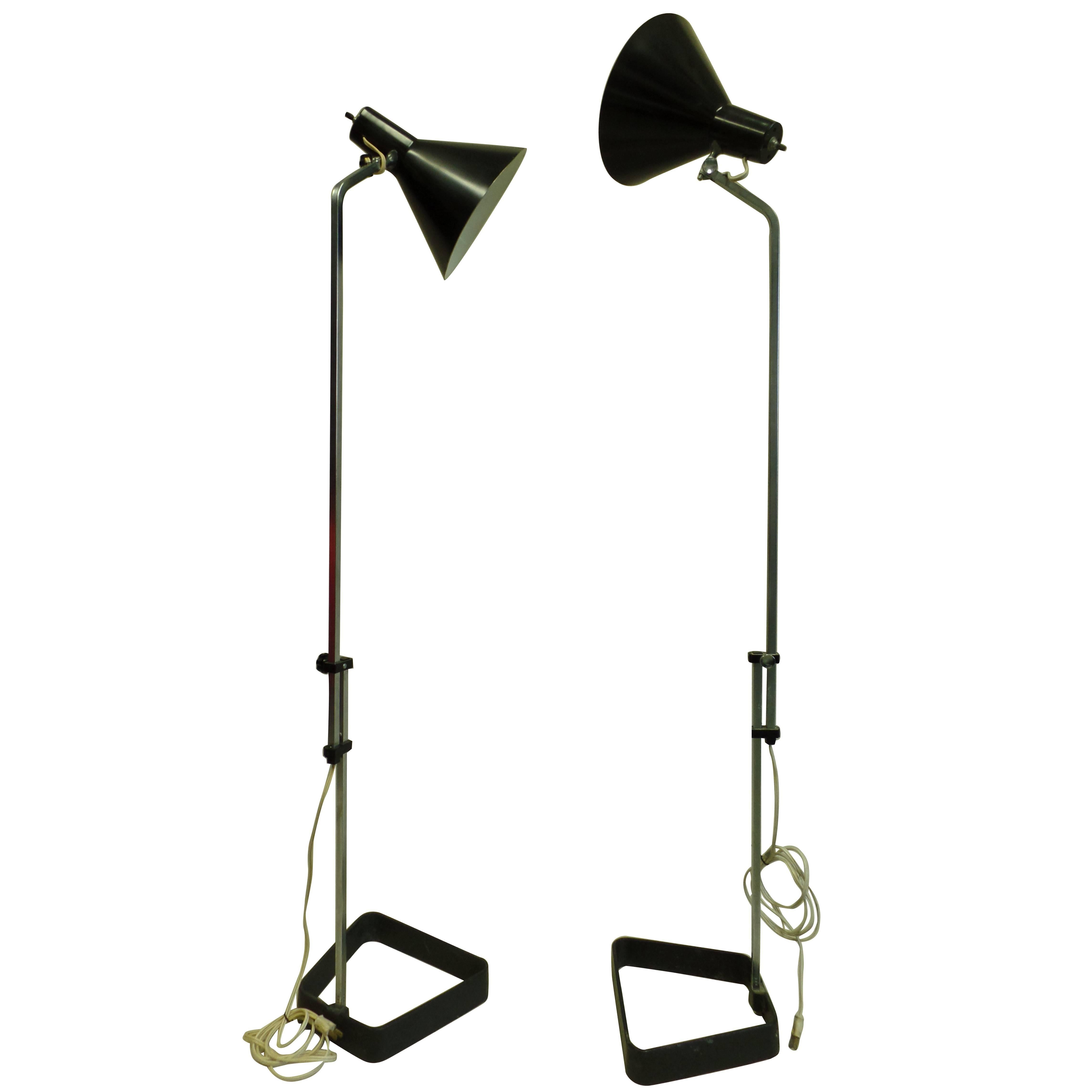 Pair of Scandinavian Mid-Century Modern Height Adjustable Floor Lamps