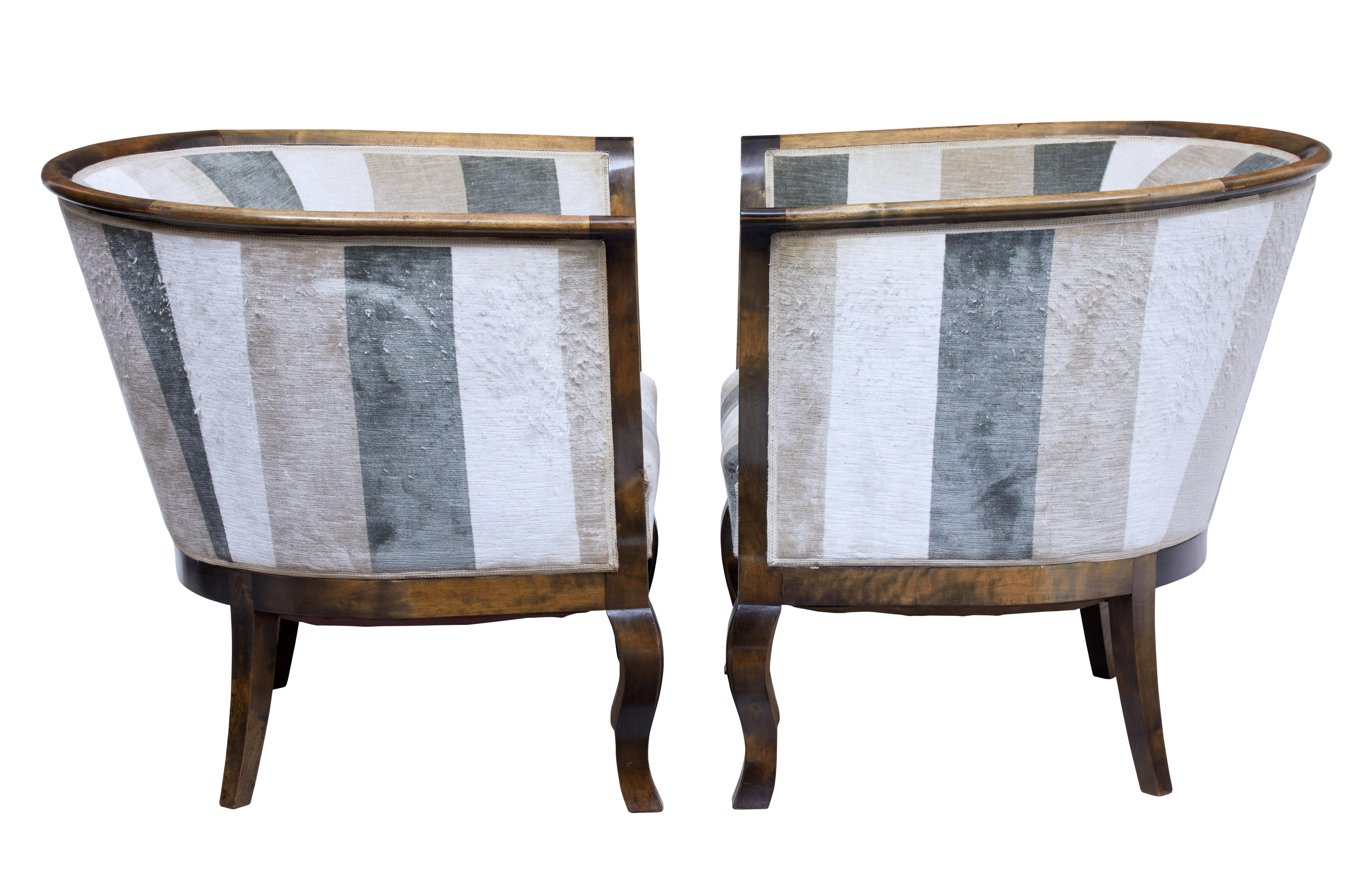 Upholstery Pair of Scandinavian Midcentury Birchwood Horseshoe Back Club Chairs