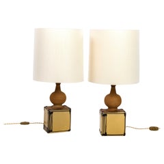 Vintage Pair of Scandinavian Mid-Century Ceramic Table Lamps by Heerwegen Denmark 1971