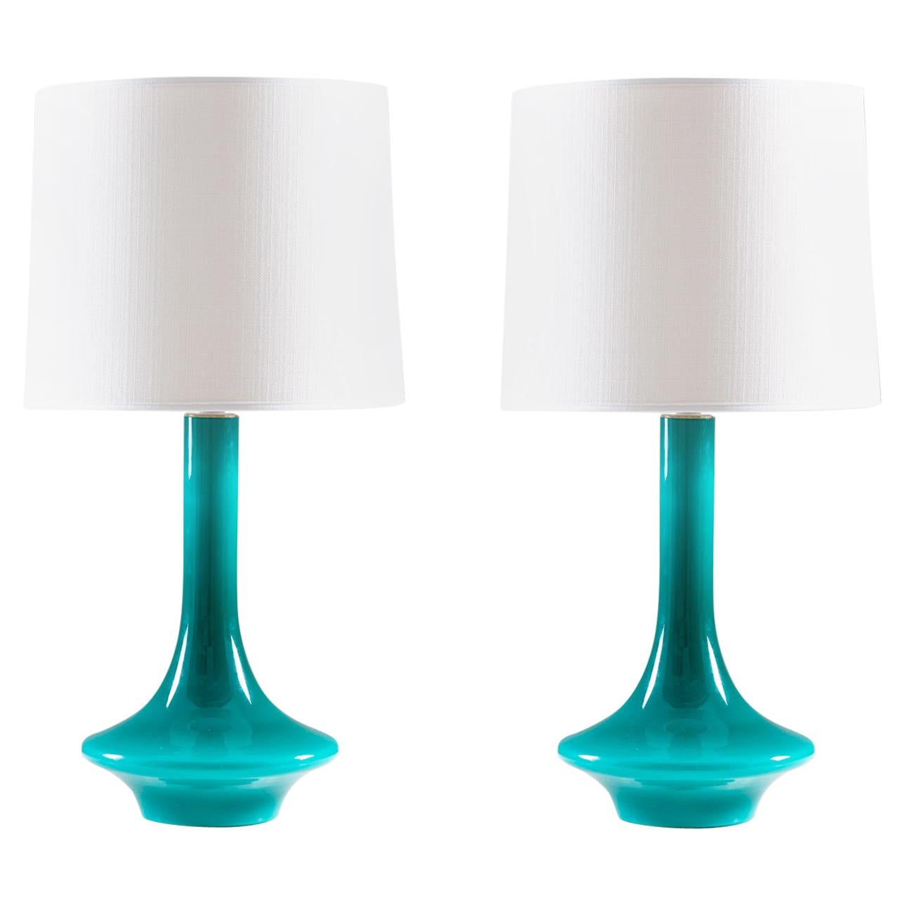 Pair of Scandinavian Midcentury Table Lamps in Glass For Sale