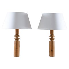 Pair of Scandinavian Midcentury Table Lamps in Pine by Luxus