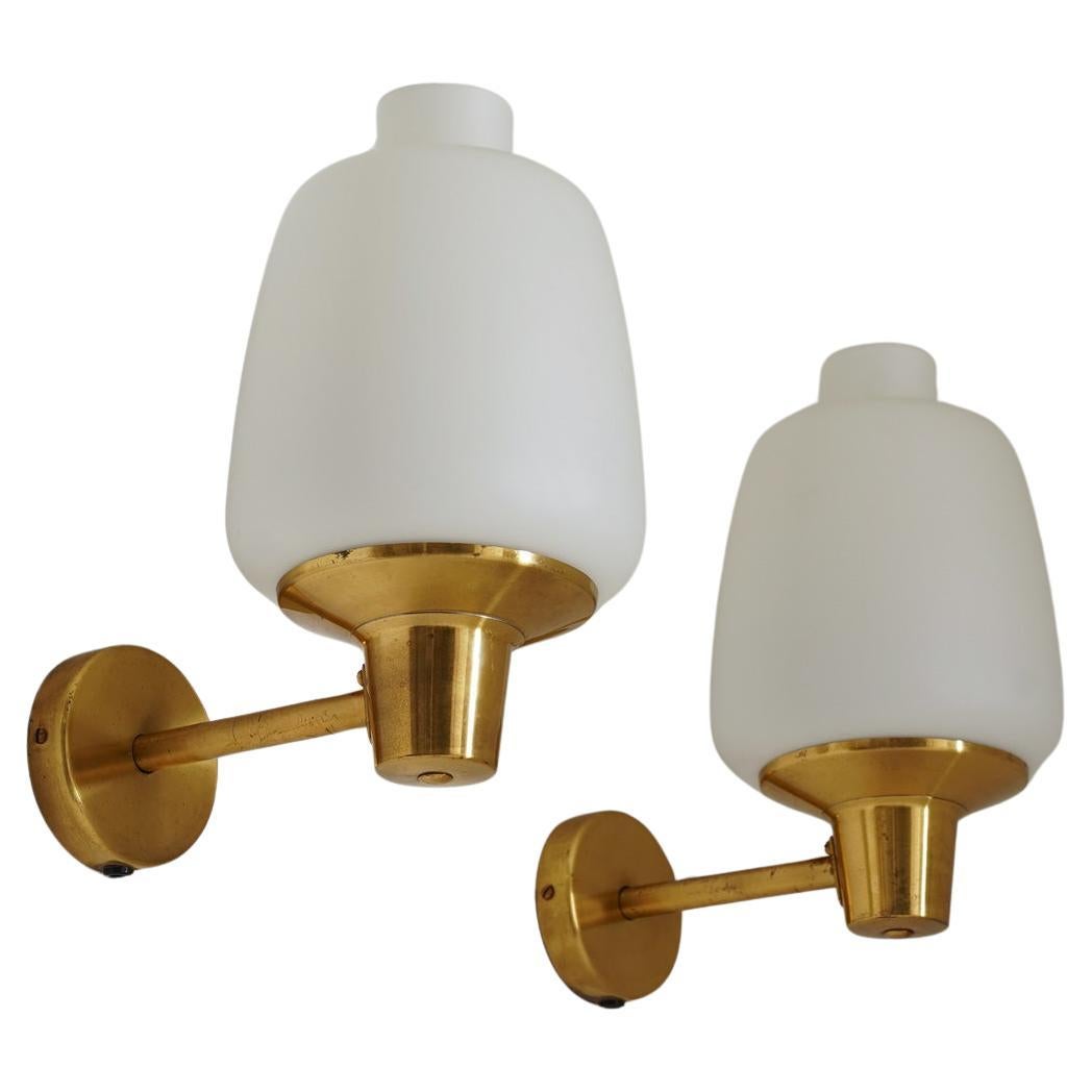 Pair of Scandinavian Midcentury Wall Lamps in Brass and Glass