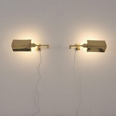 Pair of Scandinavian Modern Adjustable Brass Wall Lamps, EWÅ, Sweden 1970s