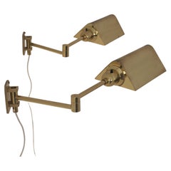 Pair of Scandinavian Modern Adjustable Brass Wall Lamps, EWÅ, Sweden 1970s