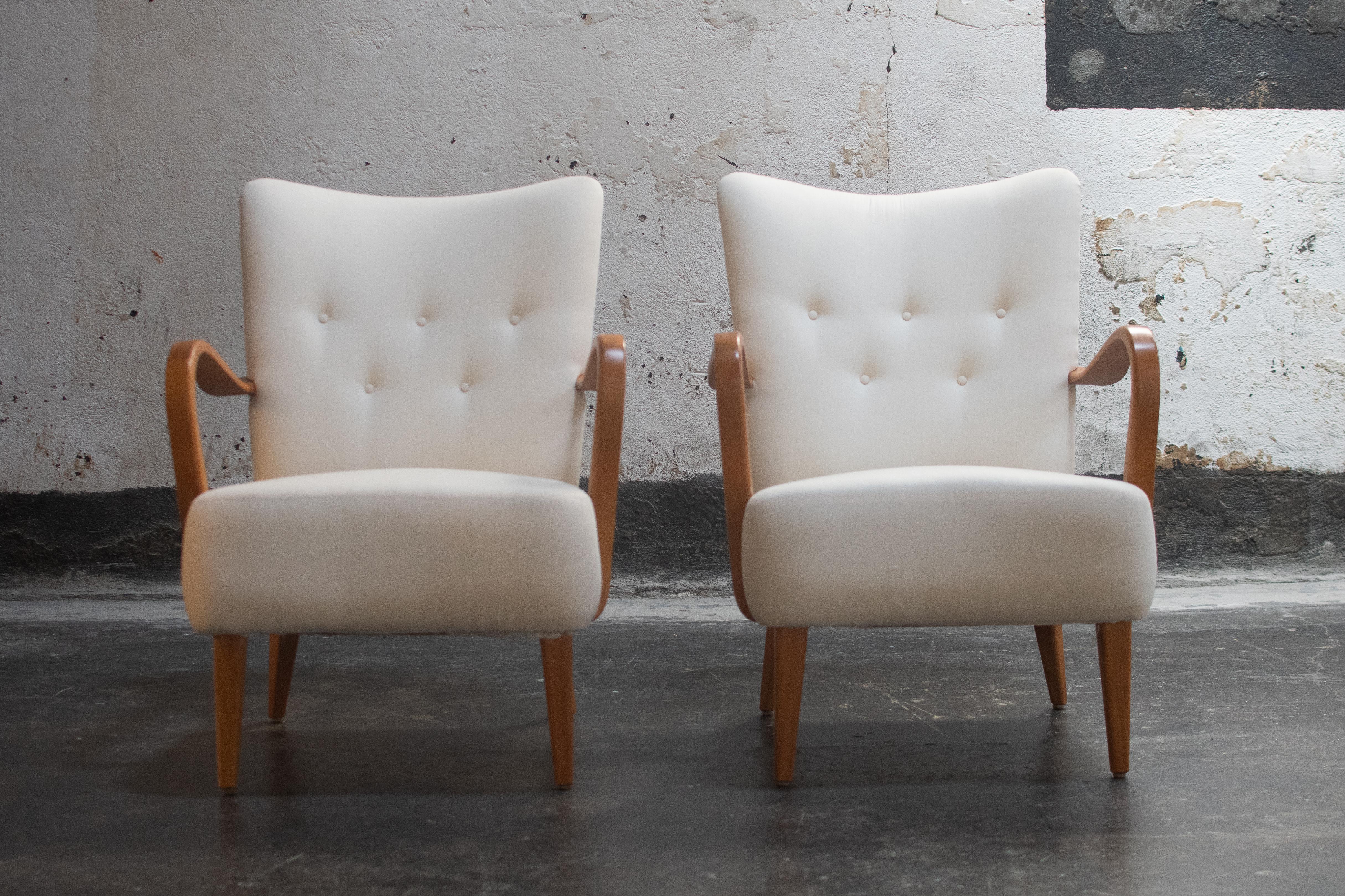 Swedish Pair of Scandinavian Modern Arm Chairs  For Sale