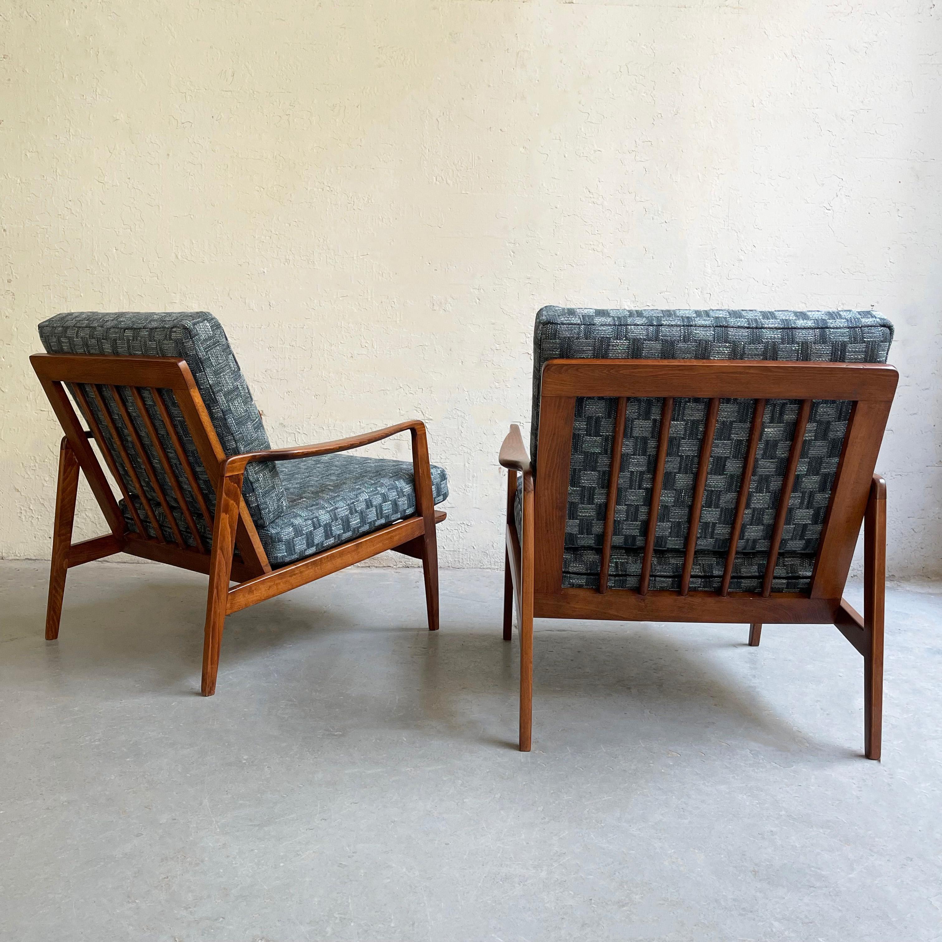 Fabric Pair of Scandinavian Modern Beech Lounge Chairs