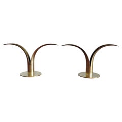 Pair of Scandinavian Modern Brass Lily Liljan Konst Candle Holders