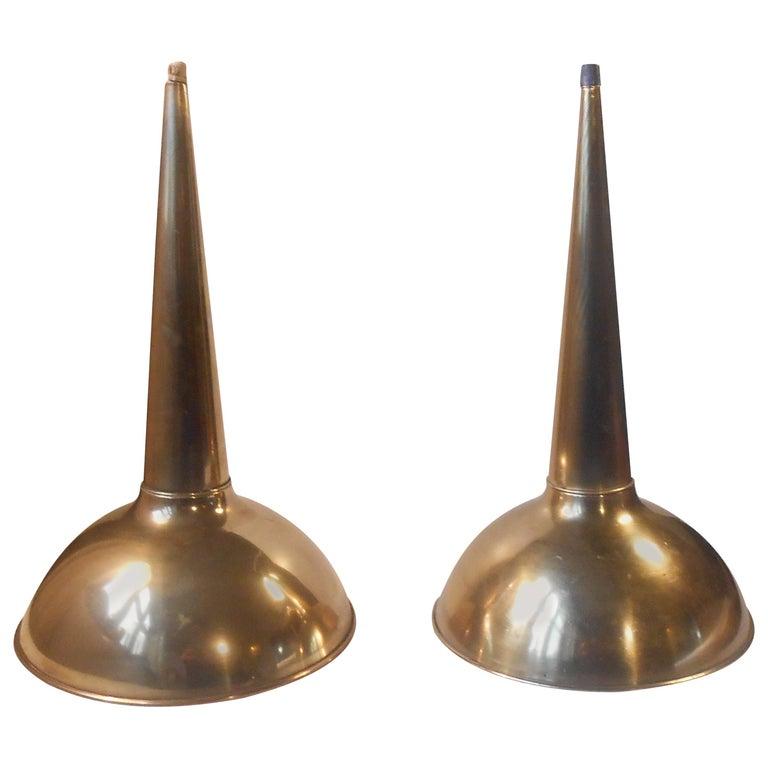Mid-Century Modern Pair of Scandinavian Modern Brass Pendant Lamps in the Manner of Paavo Tynell