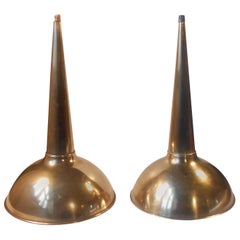 Vintage Pair of Scandinavian Modern Brass Pendant Lamps in the Manner of Paavo Tynell