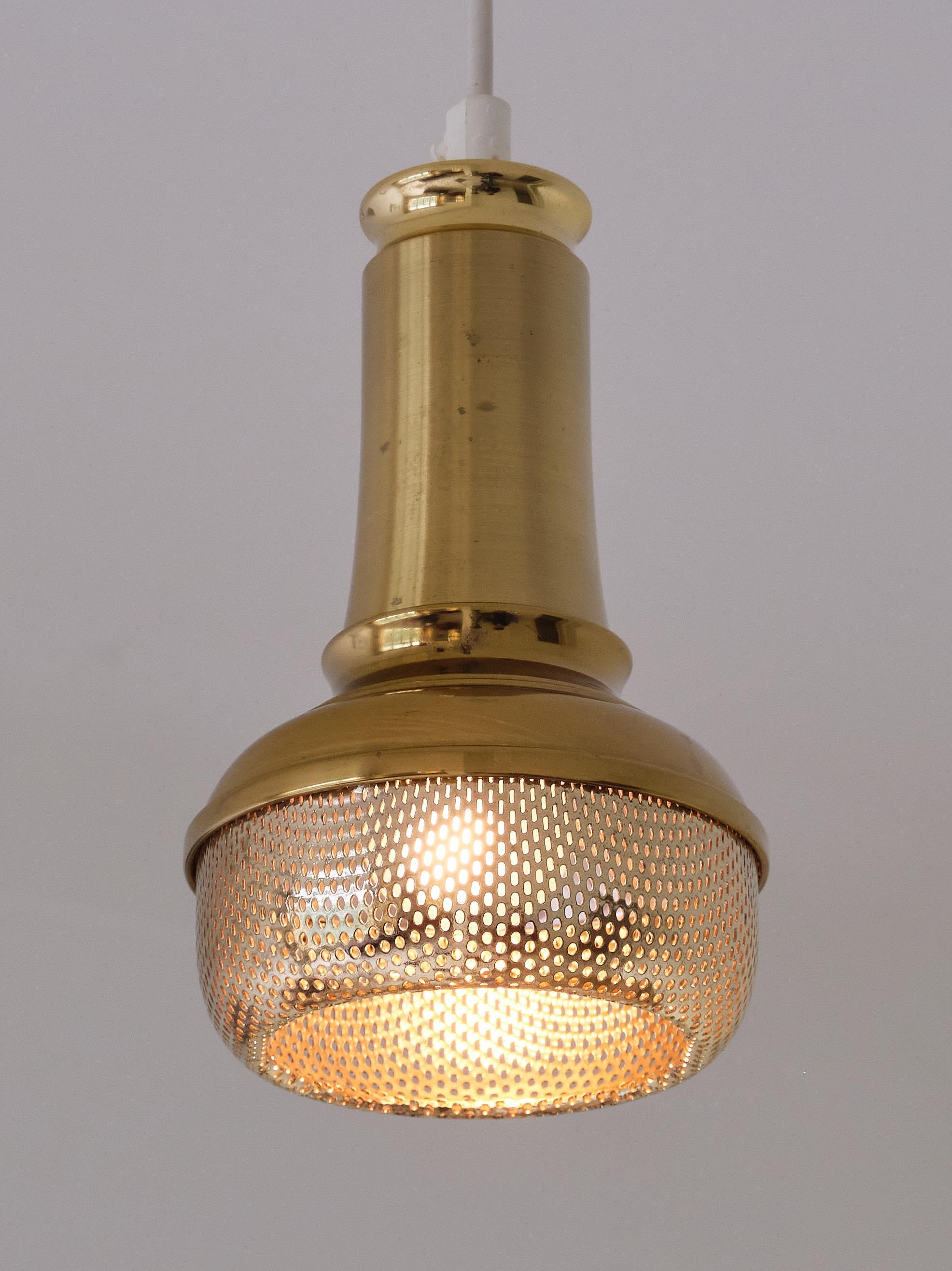 Danish Pair of Scandinavian Modern Brass Pendant Lights, OMI Denmark, 1960s For Sale