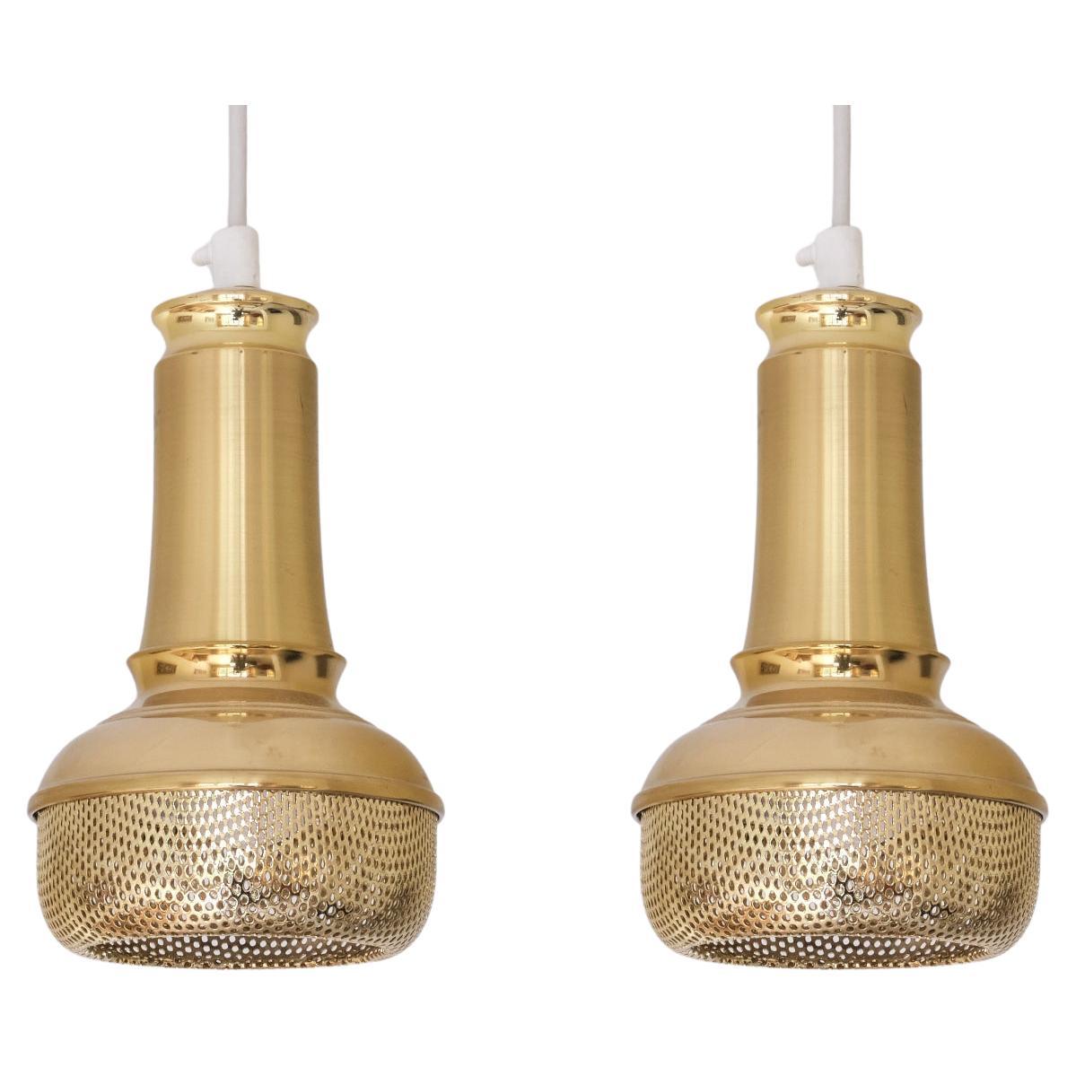 Pair of Scandinavian Modern Brass Pendant Lights, OMI Denmark, 1960s For Sale