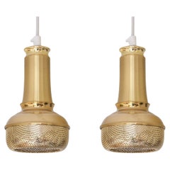 Pair of Scandinavian Modern Brass Pendant Lights, OMI Denmark, 1960s