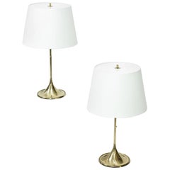 Pair of Scandinavian Modern Brass Table Lamps by Bergboms, Sweden, 1960s