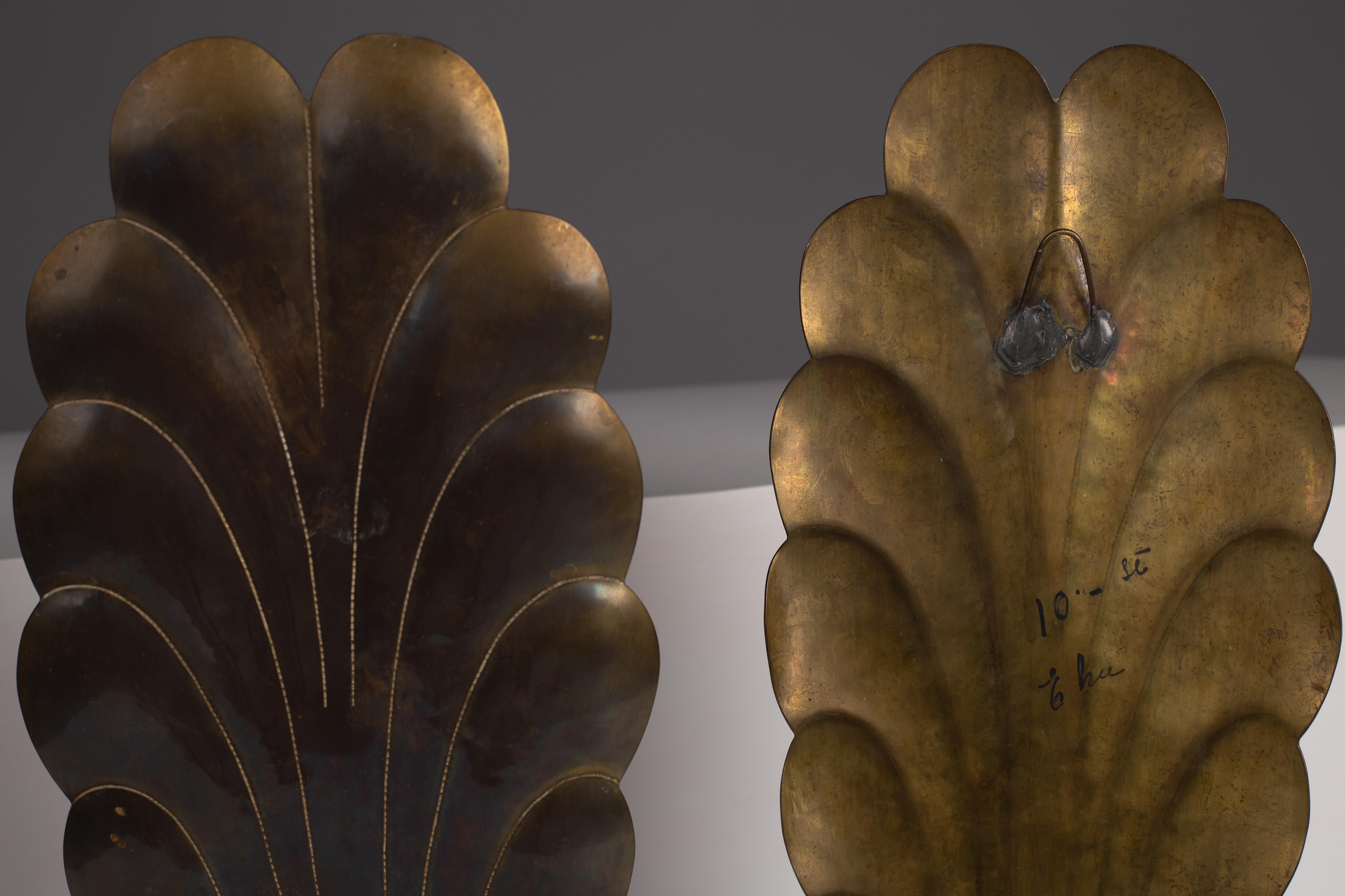 Pair of Scandinavian modern brass wall candle sconces Latón en venta