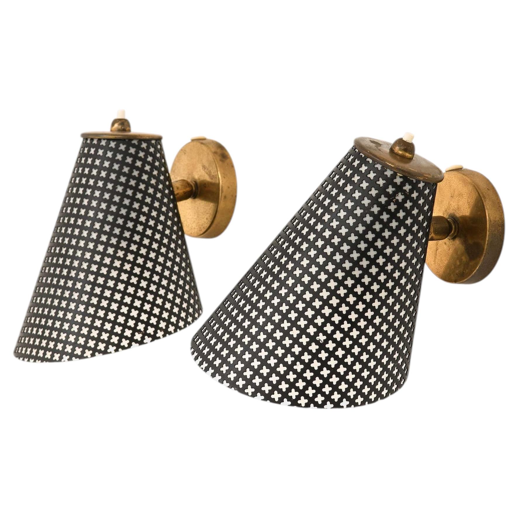Pair of Scandinavian Modern Brass Wall Lamps, 1950s