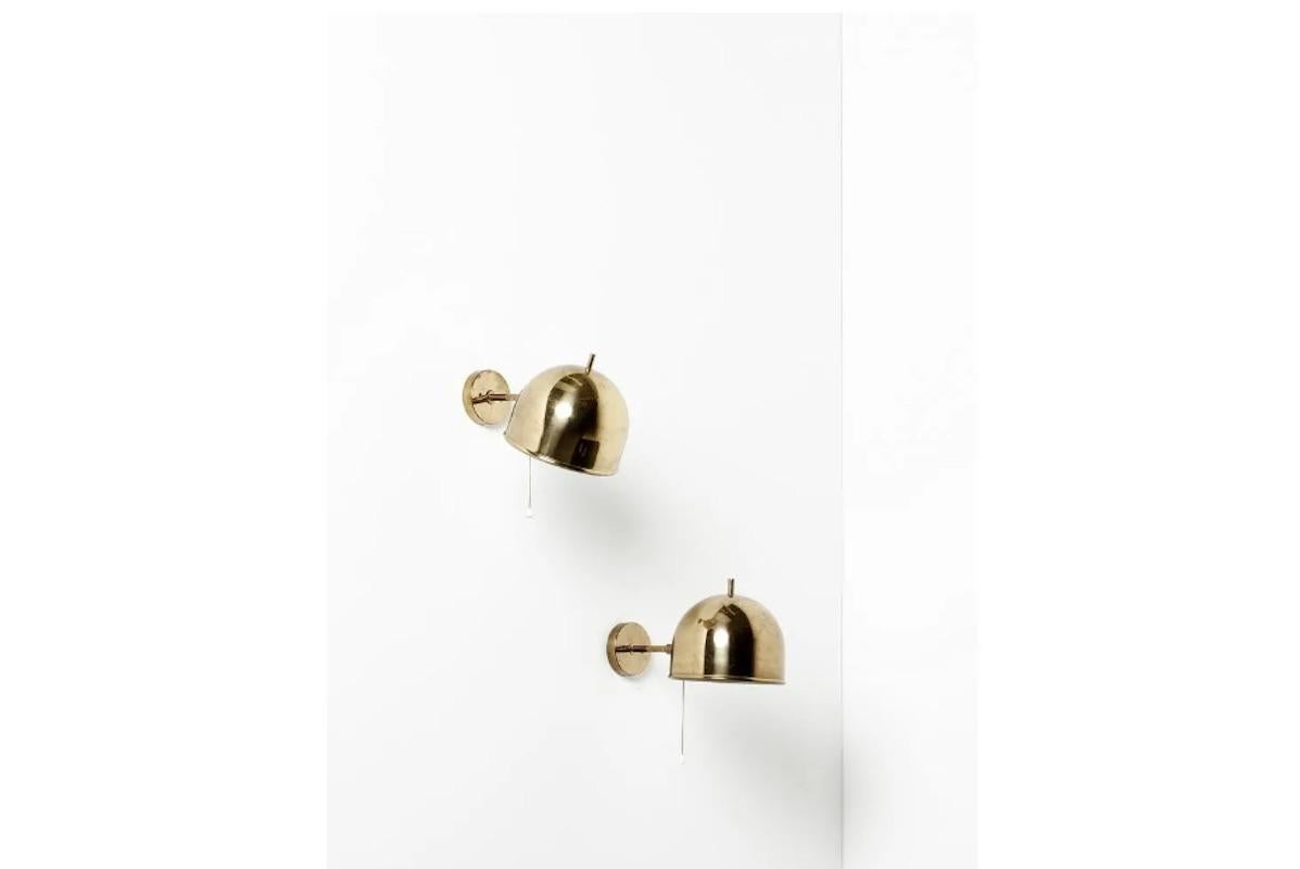 Pair of Scandinavian Modern Brass Wall Lamps by Bergboms 4