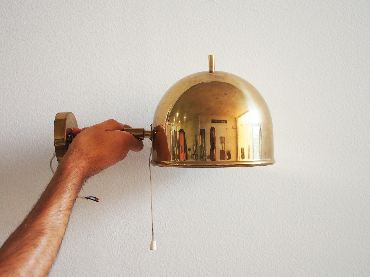 Swedish Pair of Scandinavian Modern Brass Wall Lamps by Bergboms