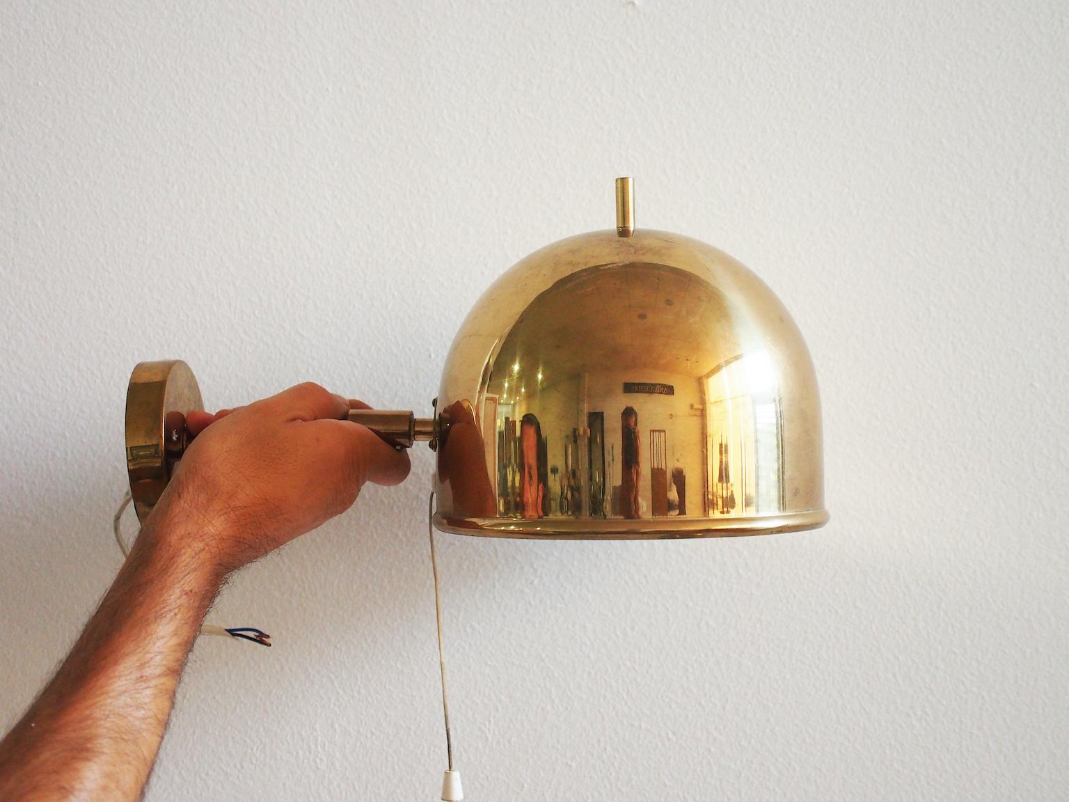 Painted Pair of Scandinavian Modern Brass Wall Lamps by Bergboms