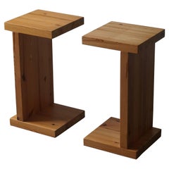 Pair of Scandinavian Modern, Brutalist Night Stands in Solid Pine, 1970s