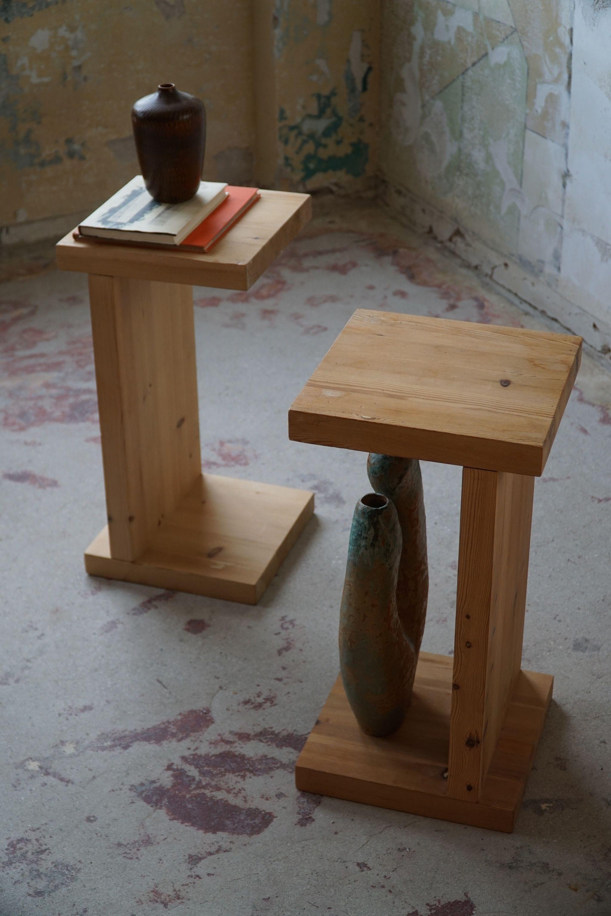 Pair of Scandinavian Modern, Brutalist Night Stands in Solid Pine, Made in 1970s 5