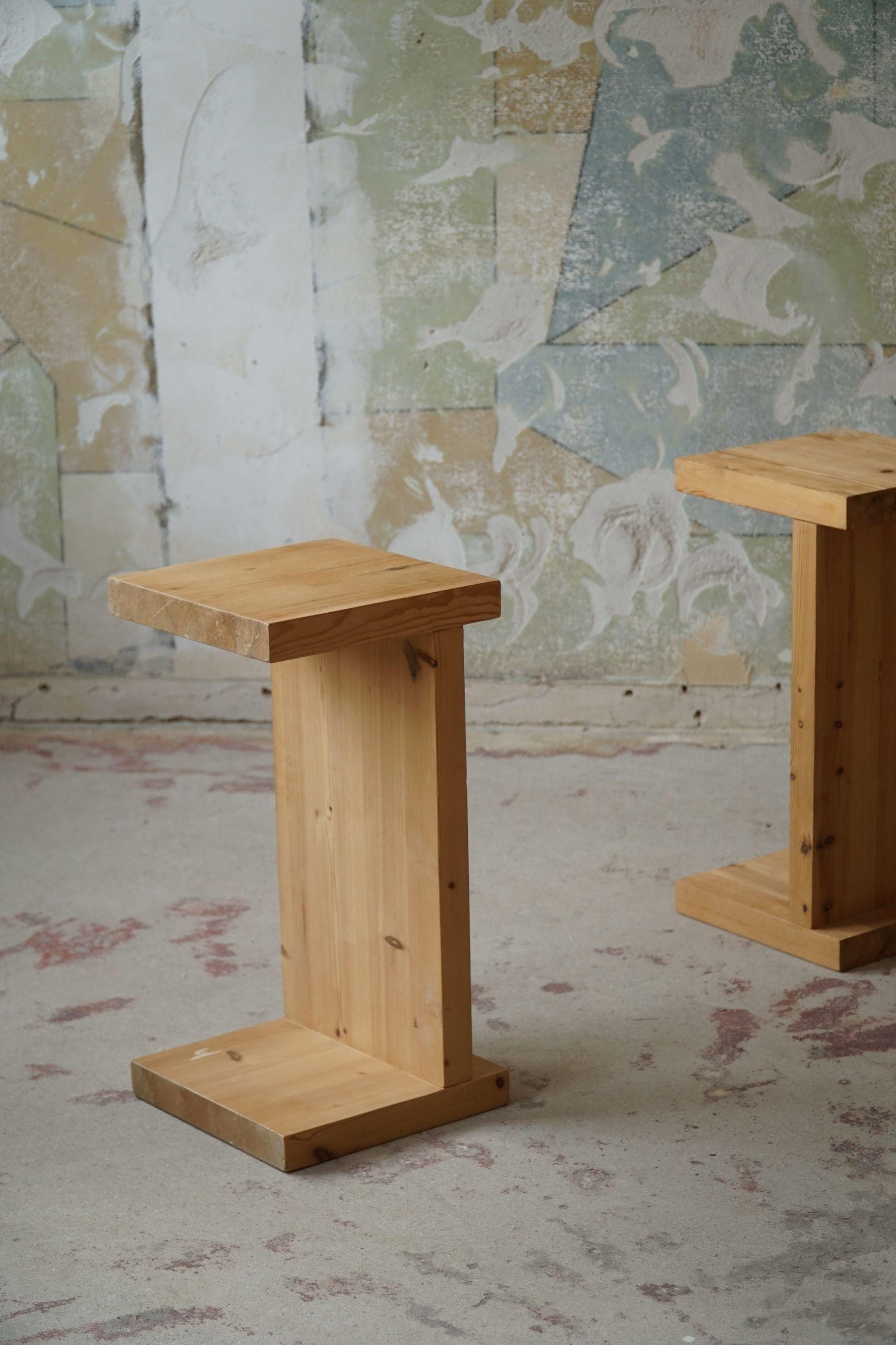 Pair of Scandinavian Modern, Brutalist Night Stands in Solid Pine, Made in 1970s 6