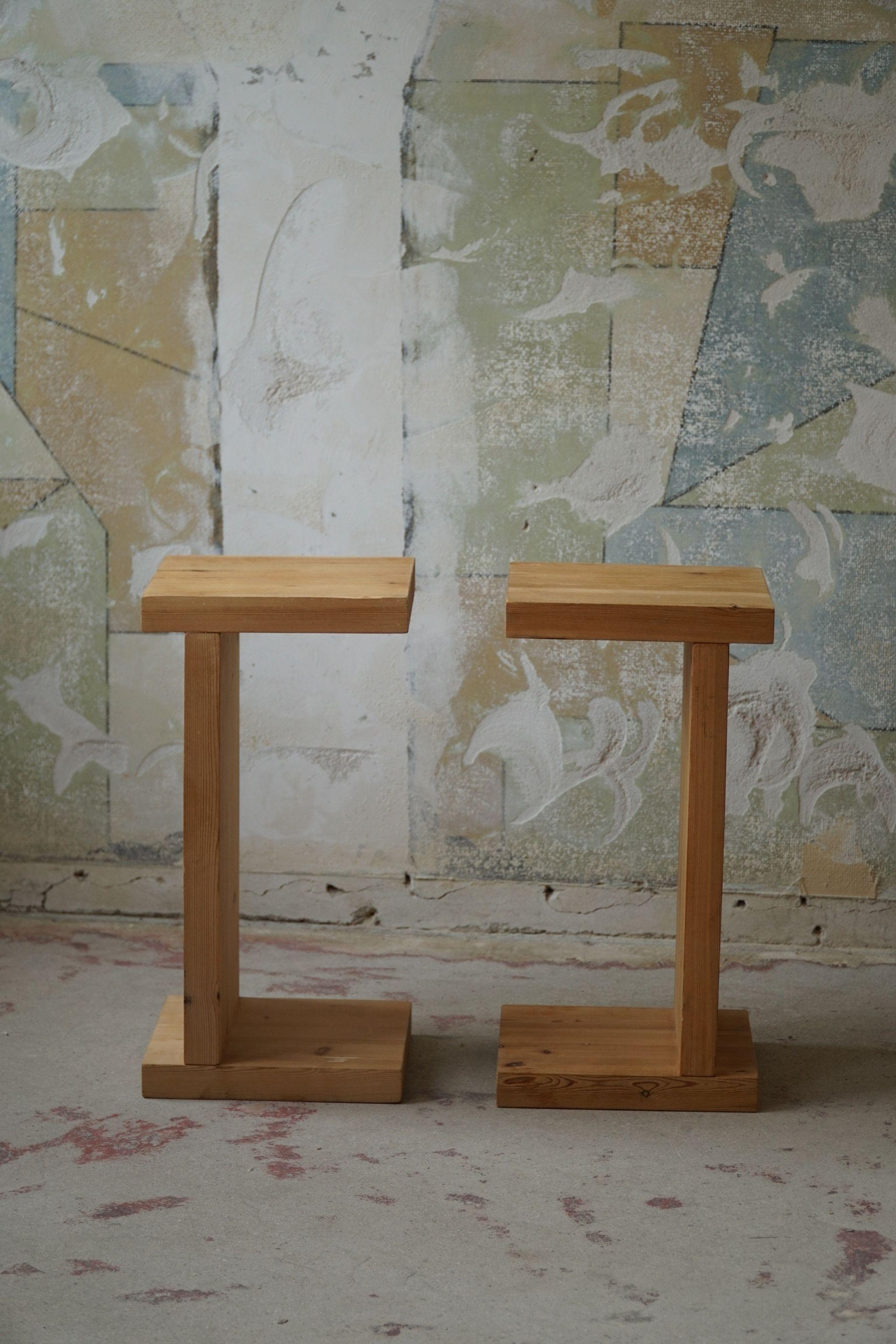 Pair of Scandinavian Modern, Brutalist Night Stands in Solid Pine, Made in 1970s 2