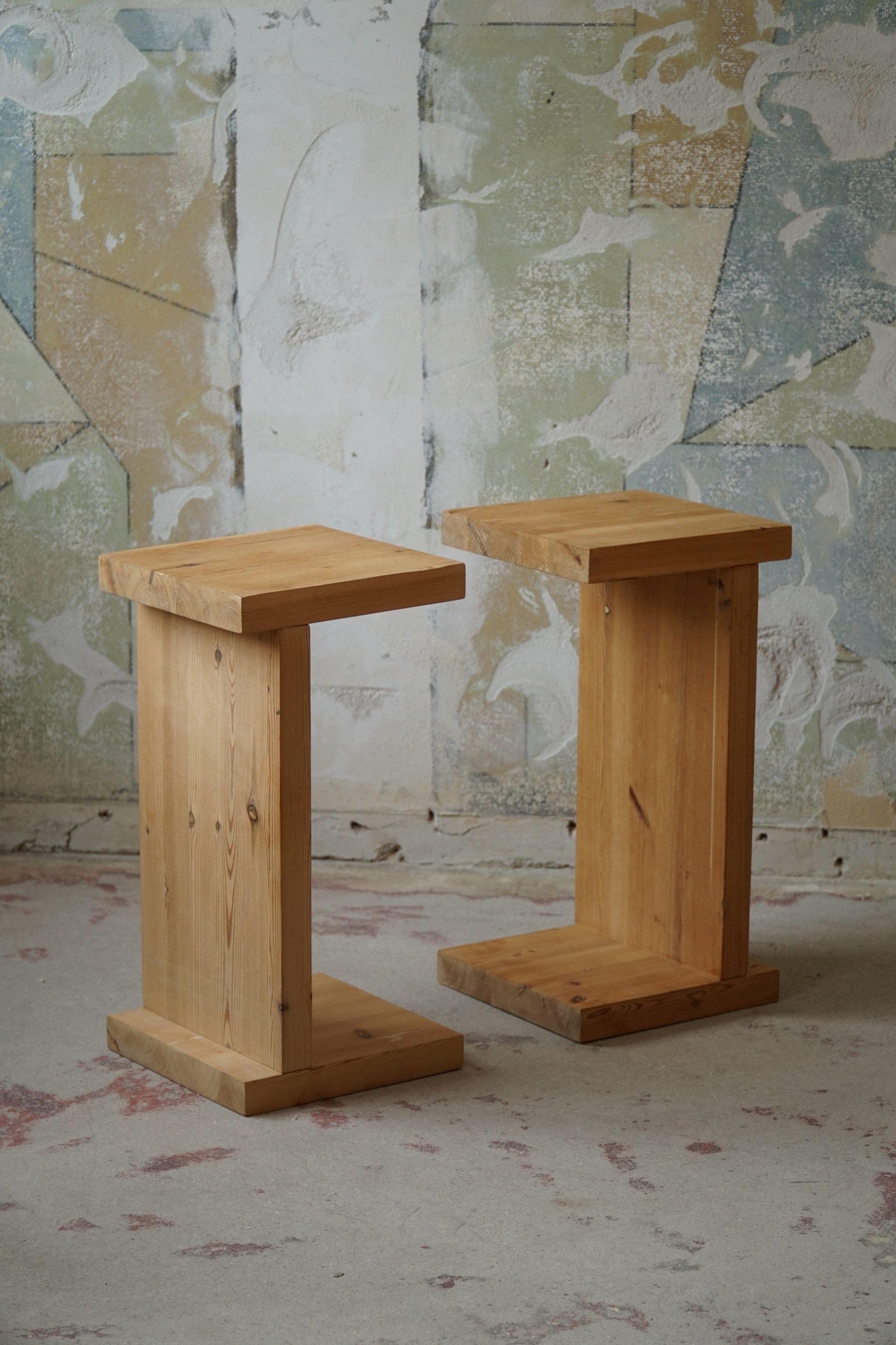 Pair of Scandinavian Modern, Brutalist Night Stands in Solid Pine, Made in 1970s 3