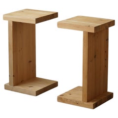 Pair of Scandinavian Modern, Brutalist Night Stands in Solid Pine, Made in 1970s