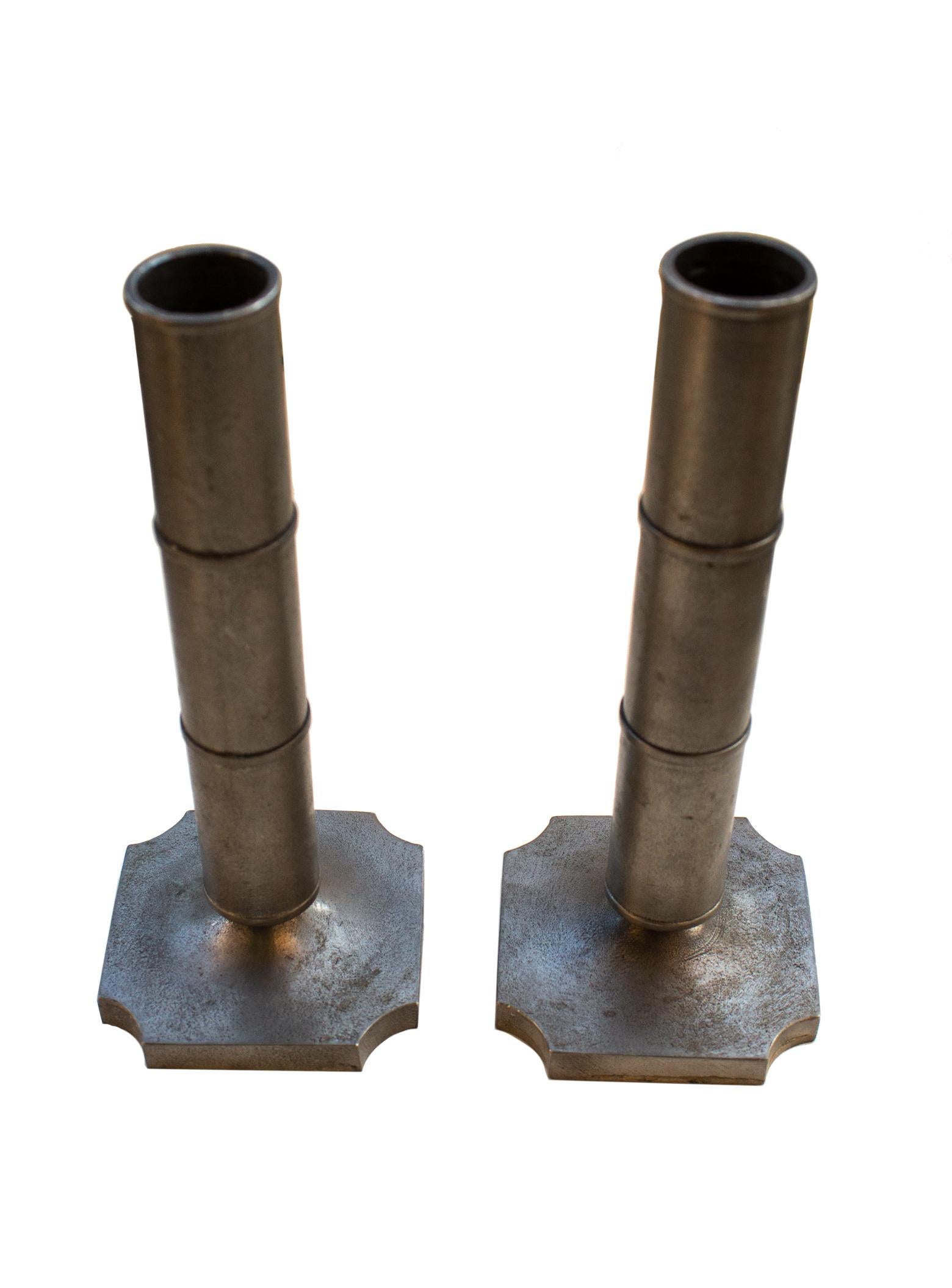 Pair of Scandinavian Modern candleholders in pewter by Edwin Ollers, Sweden in 1950s. Simple and sophisticated.
Stamped 
