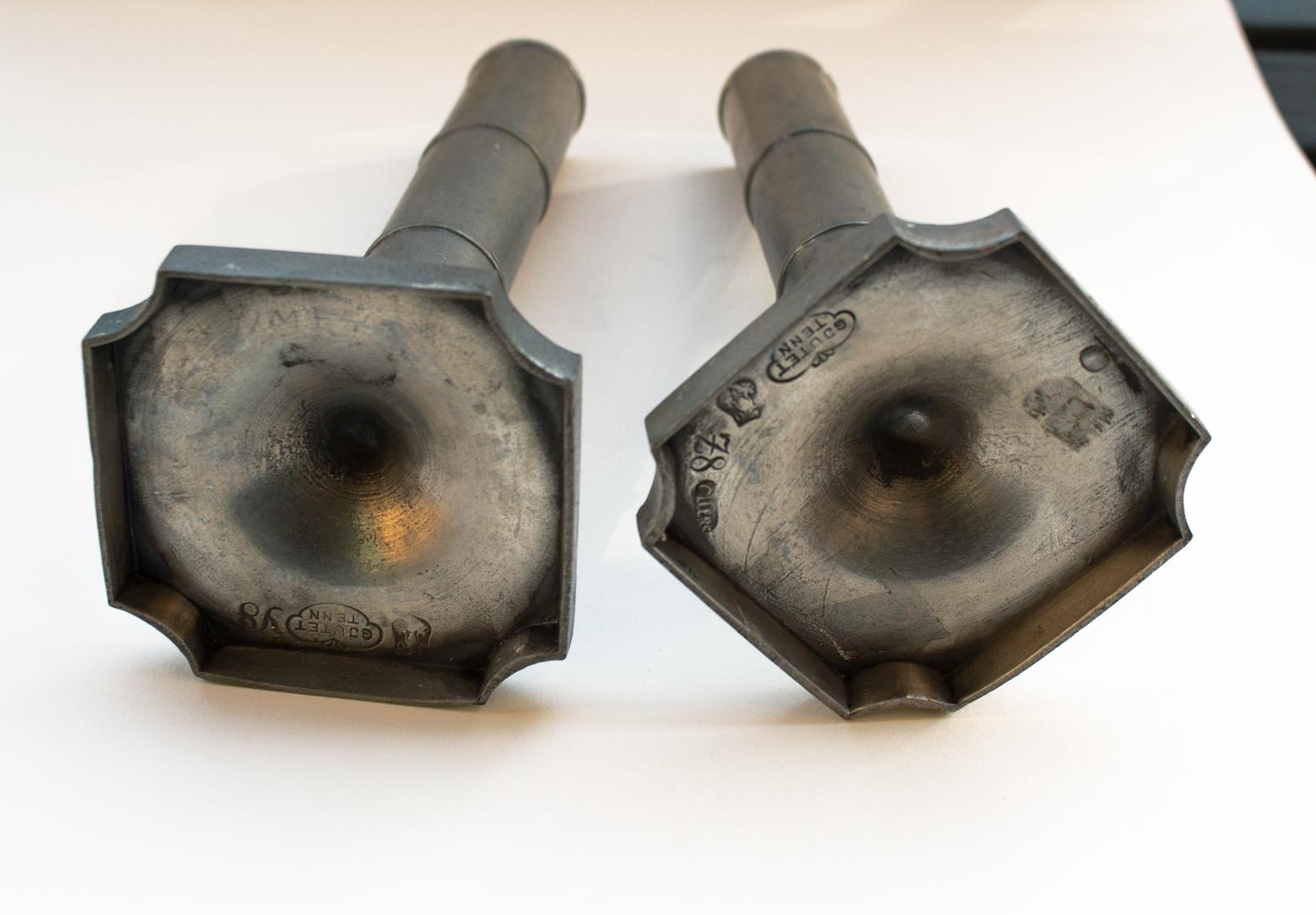 Mid-20th Century Pair of Scandinavian Modern Candleholders in Pewter by Edwin Ollers, Sweden For Sale