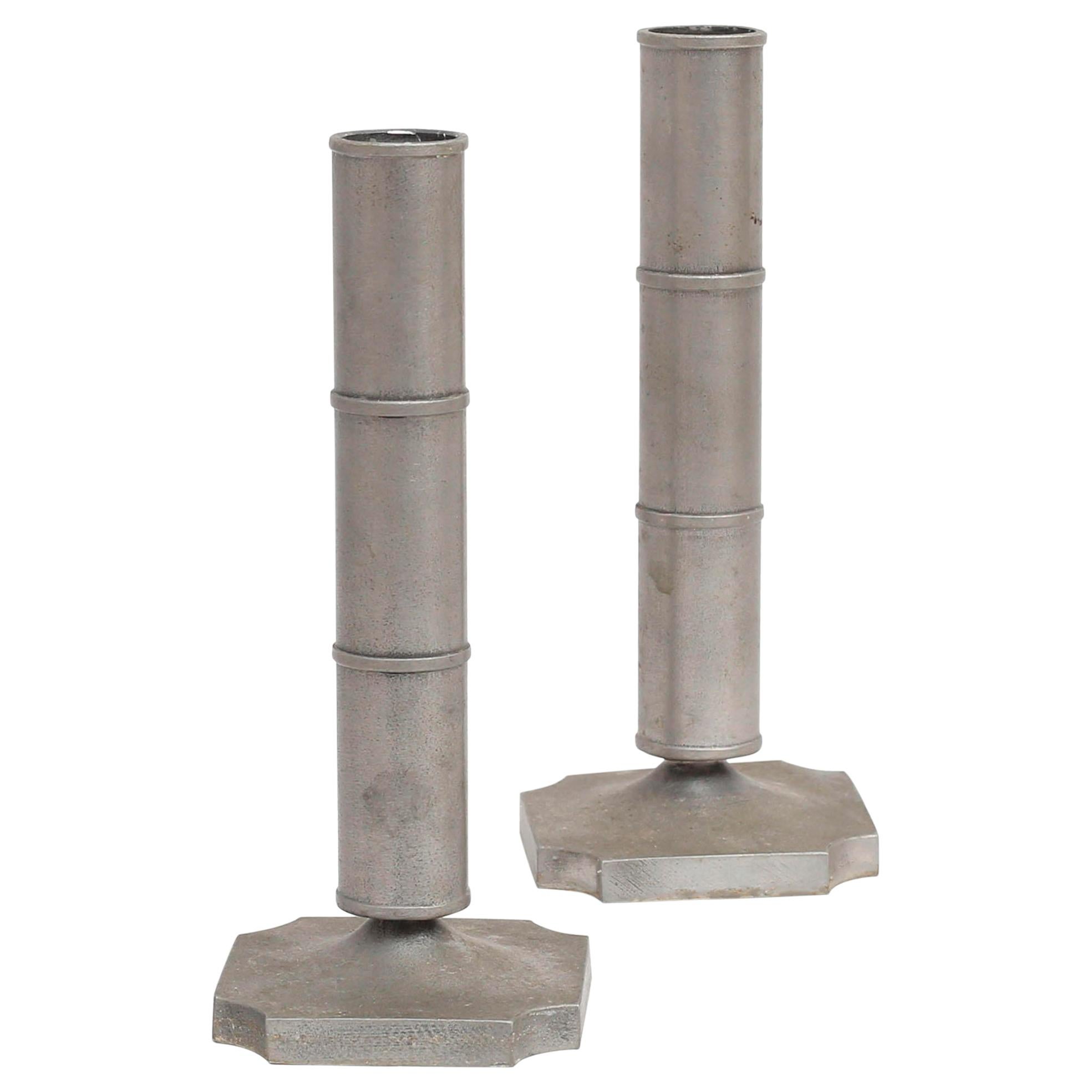 Pair of Scandinavian Modern Candleholders in Pewter by Edwin Ollers, Sweden For Sale