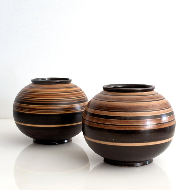 Glazed Pair of Scandinavian Modern Ceramic Vases by Jerk Werkmaster for Nittsjo