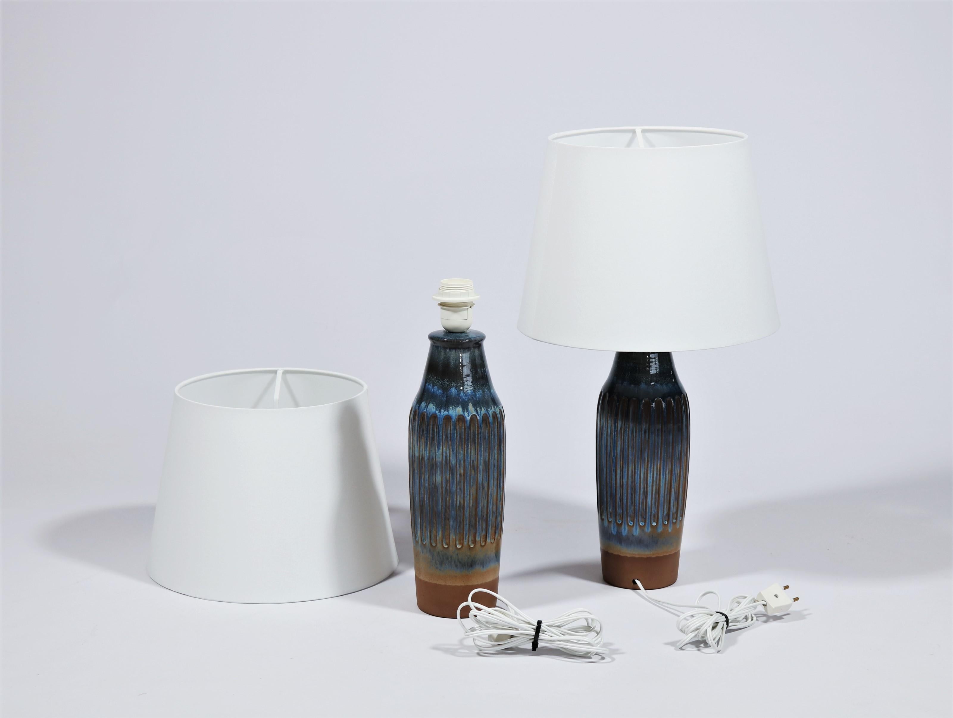 Pair of Blue Scandinavian Modern Ceramics Table Lamps by Michael Andersen / Lyfa 5