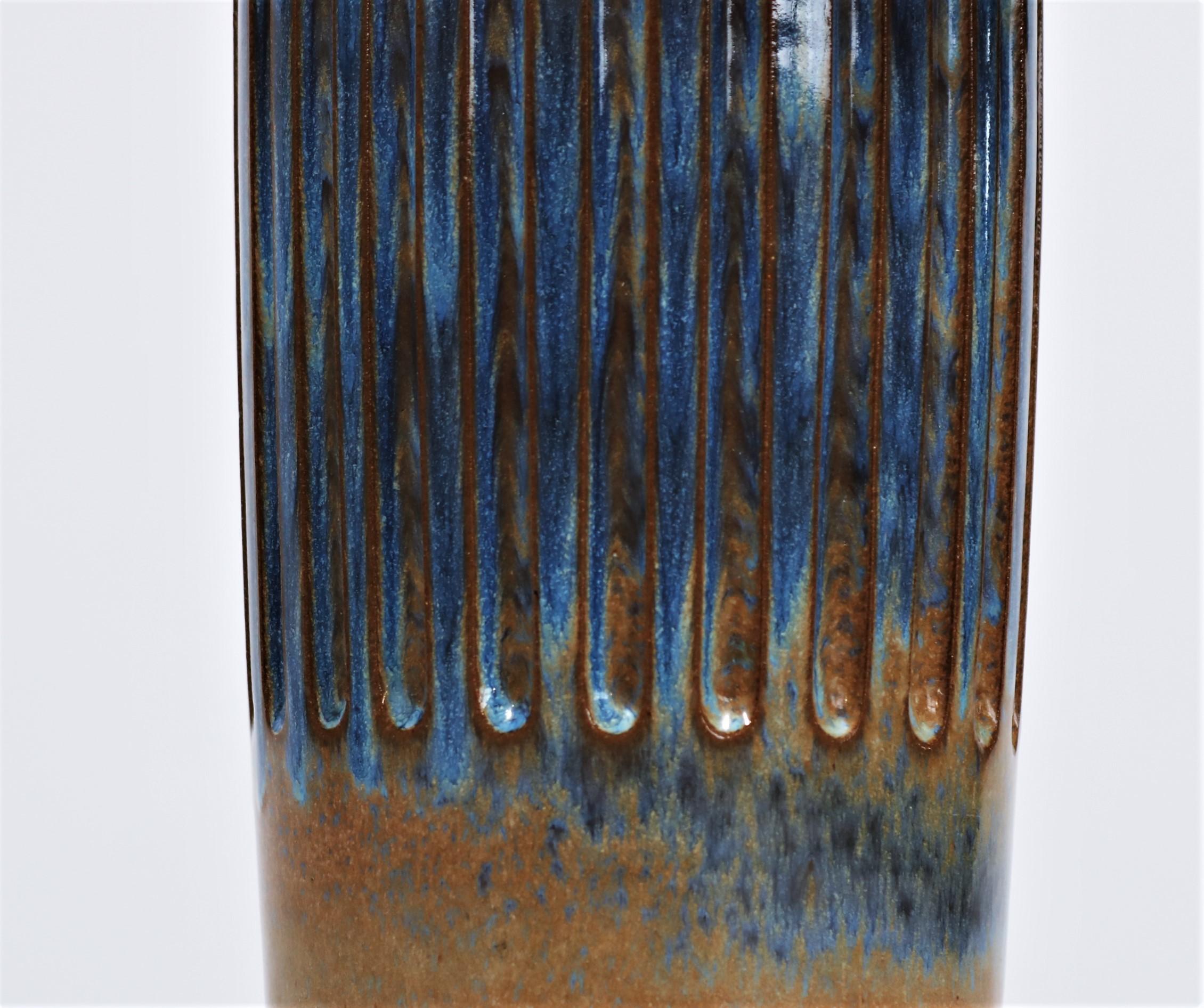 Danish Pair of Blue Scandinavian Modern Ceramics Table Lamps by Michael Andersen / Lyfa