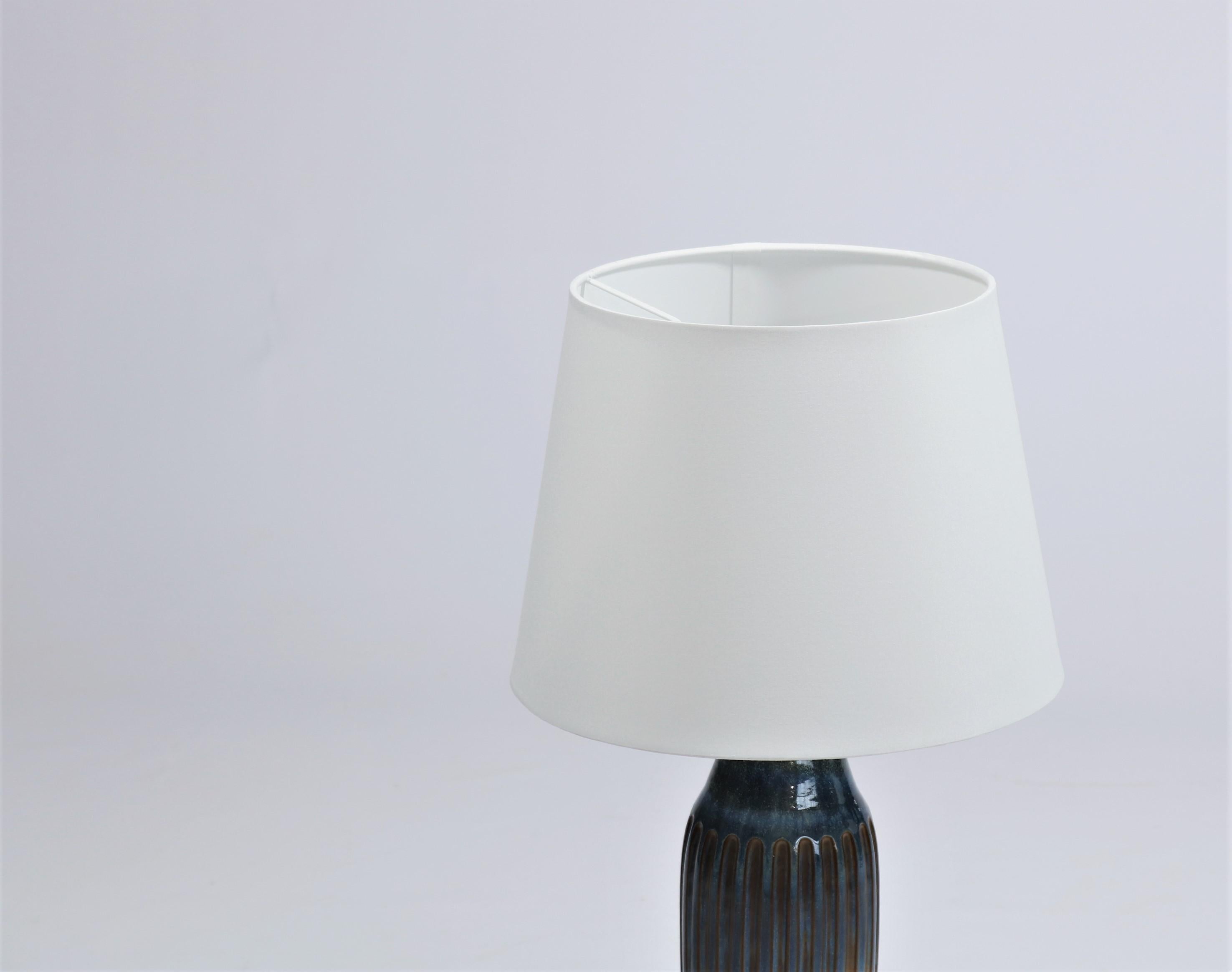 Pair of Blue Scandinavian Modern Ceramics Table Lamps by Michael Andersen / Lyfa In Good Condition In Odense, DK