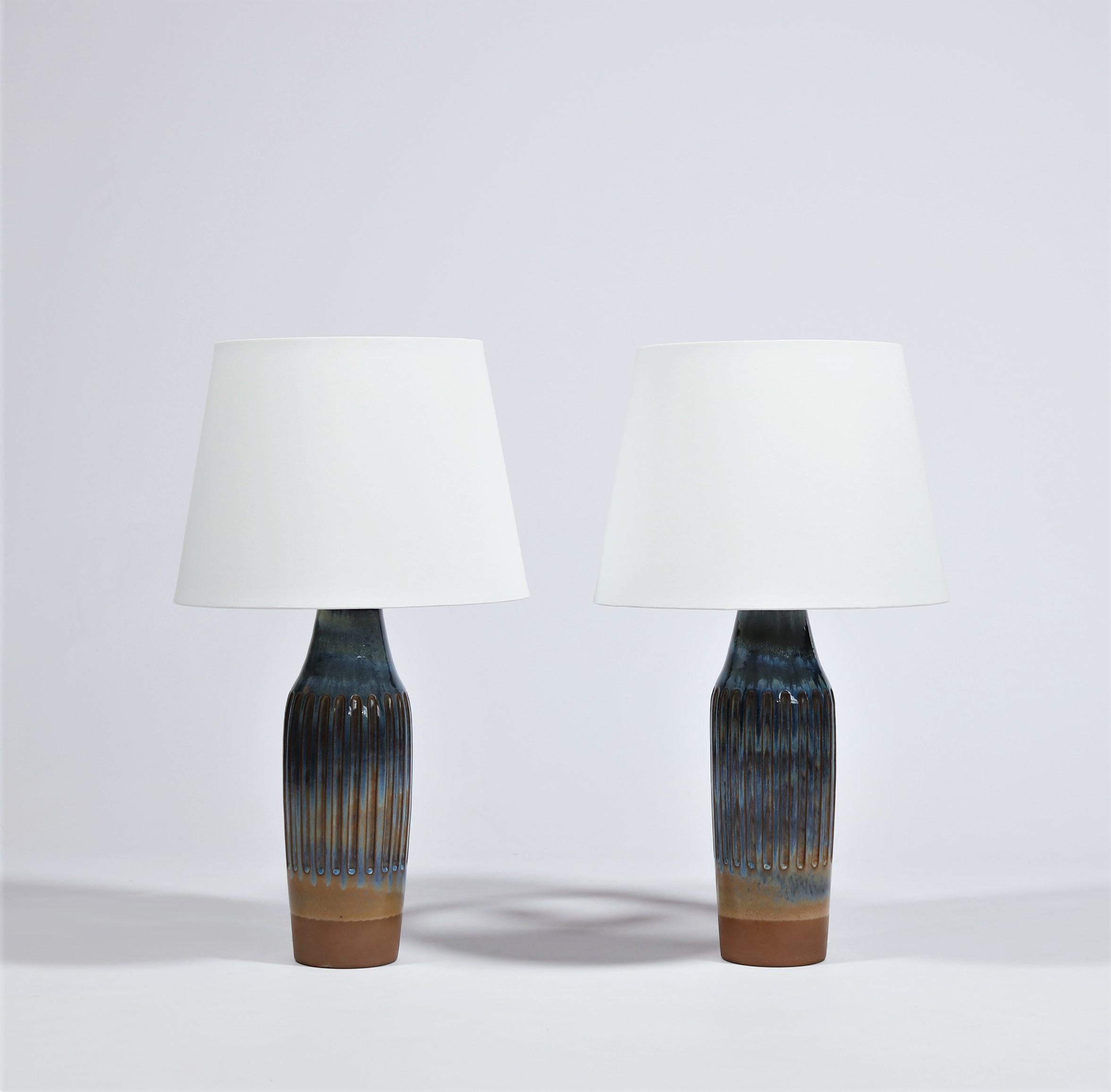 Mid-20th Century Pair of Blue Scandinavian Modern Ceramics Table Lamps by Michael Andersen / Lyfa