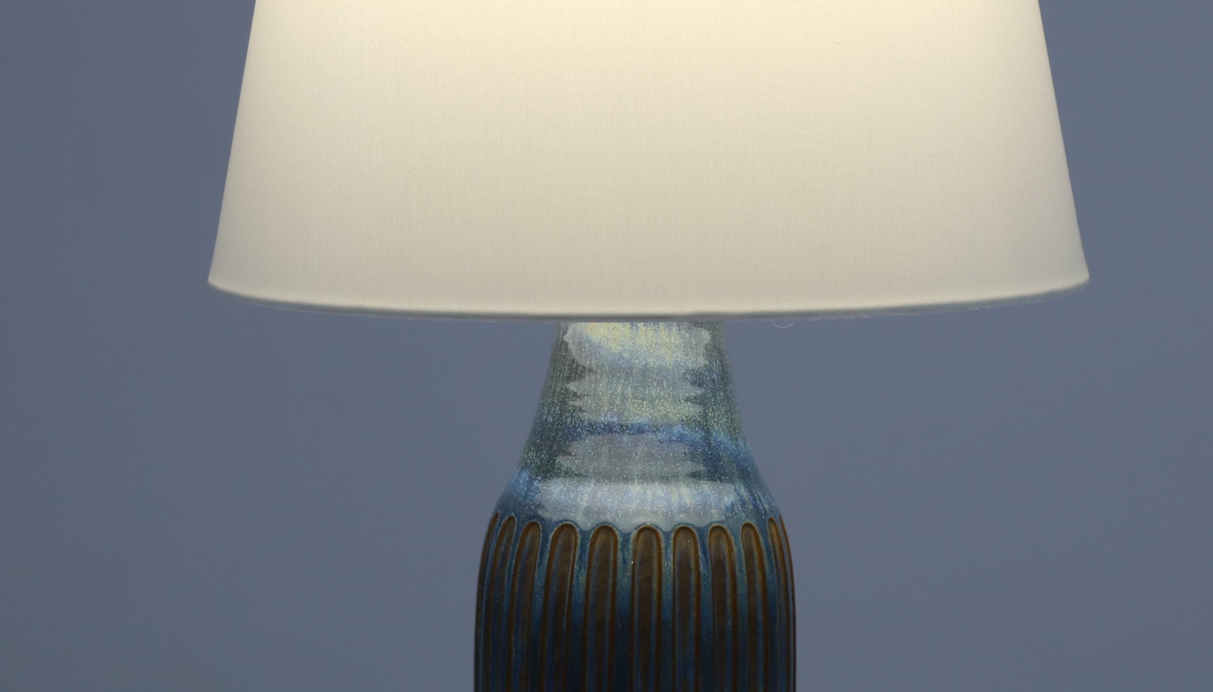 Pair of Blue Scandinavian Modern Ceramics Table Lamps by Michael Andersen / Lyfa 2