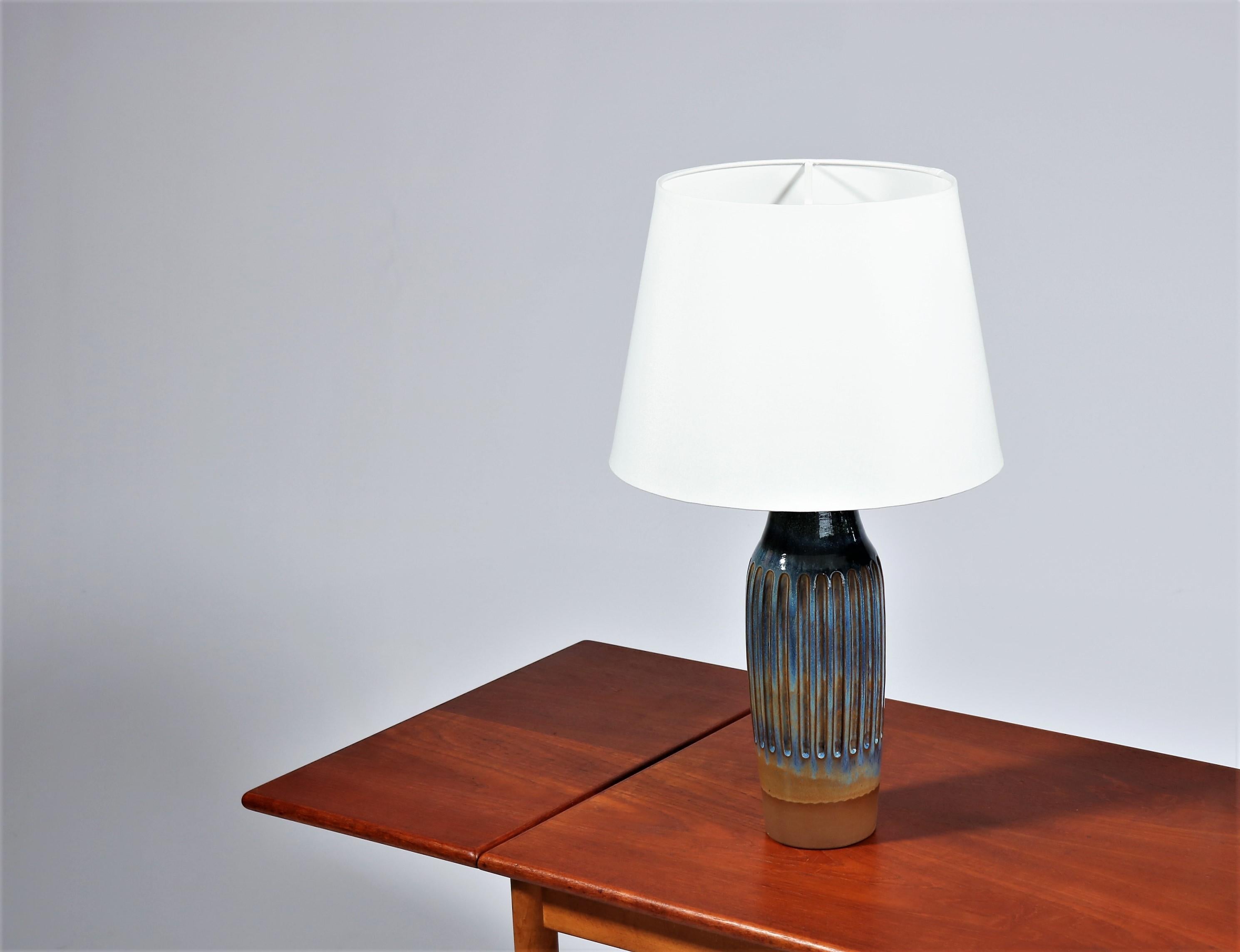 Pair of Blue Scandinavian Modern Ceramics Table Lamps by Michael Andersen / Lyfa 3
