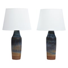 Pair of Blue Scandinavian Modern Ceramics Table Lamps by Michael Andersen / Lyfa