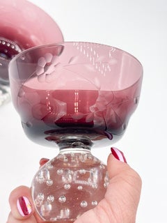 Pair of Scandinavian Modern Cranberry Art Glass Coupe Glasses, 1960s