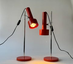 Pair of Scandinavian Modern Desk Table Lamps, Orange Lacquer and Metal, 1970s