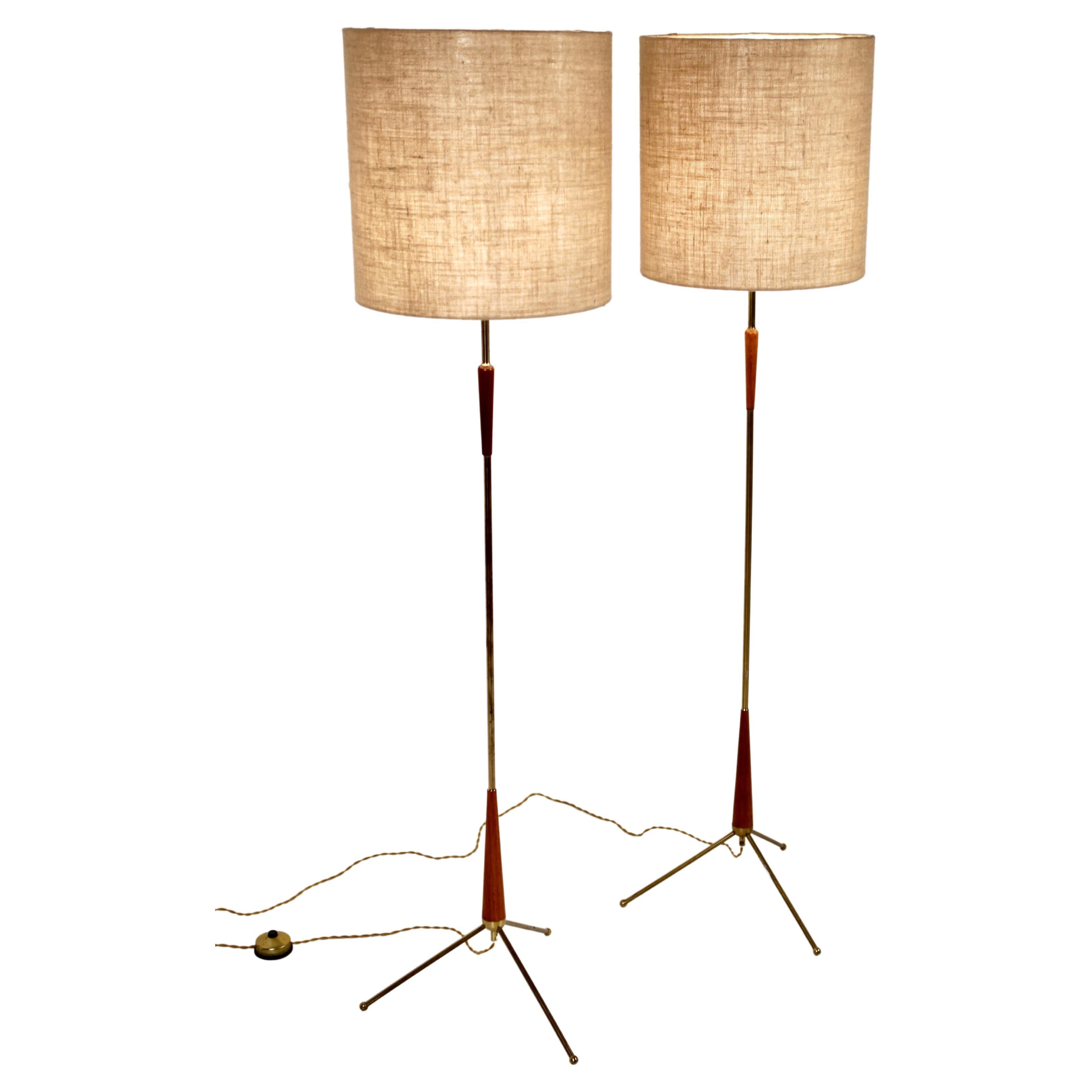 Pair of Scandinavian Modern Floor-Lamps in Brass & Teak, Sweden, 1960s